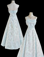 Gentle Blue A-Line Spaghetti Strap Satin Chiffon Long Formal Prom Dresses Birthday Dresses Graduation Formal Prom Dresses