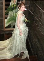 Gentle Light Green A-Line Strapless Layered Ruffled Tulle Train Formal Prom Dresses