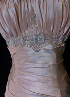 Sweet Spaghetti Straps Mermaid Formal Evening Dresses Pink Satin Layered Pleated Formal Prom Dresses With Beading