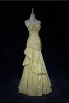 Sweet Spaghetti Straps Mermaid Formal Evening Dresses Pink Satin Layered Pleated Formal Prom Dresses With Beading