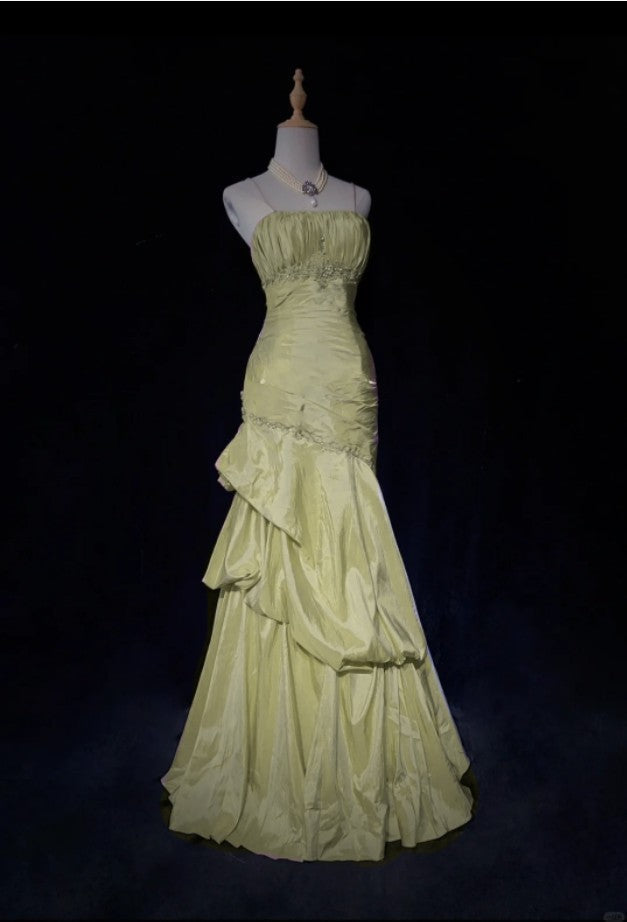 Sweet Spaghetti Straps Mermaid Formal Evening Dresses Pink Satin Layered Pleated Formal Prom Dresses With Beading