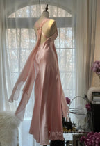 Gentle Pink Sheath Chiffon Ribbon V-Neck Simple Formal Prom Dresses