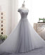 Gray A Line Lace Off Shoulder Formal Prom Dresses, Lace Evening Dresses