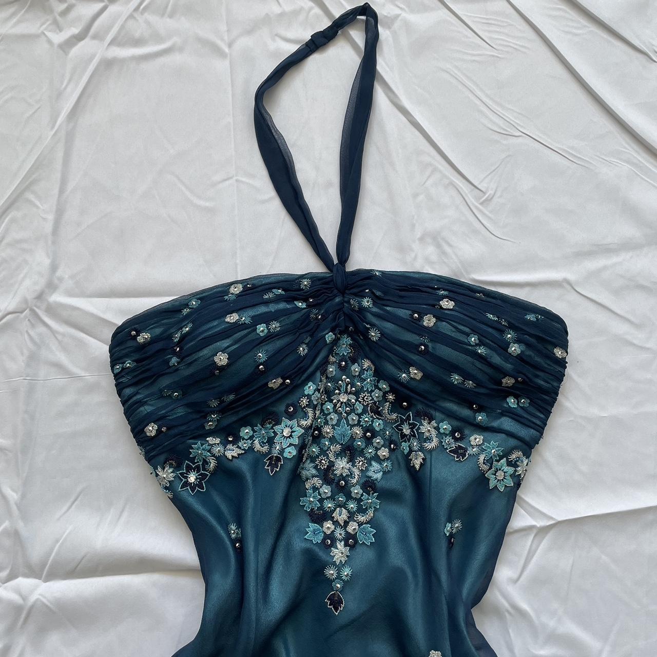 Blue Floral Beaded Short Halter Chiffon Homecoming Dresses Birthday Party Dresses