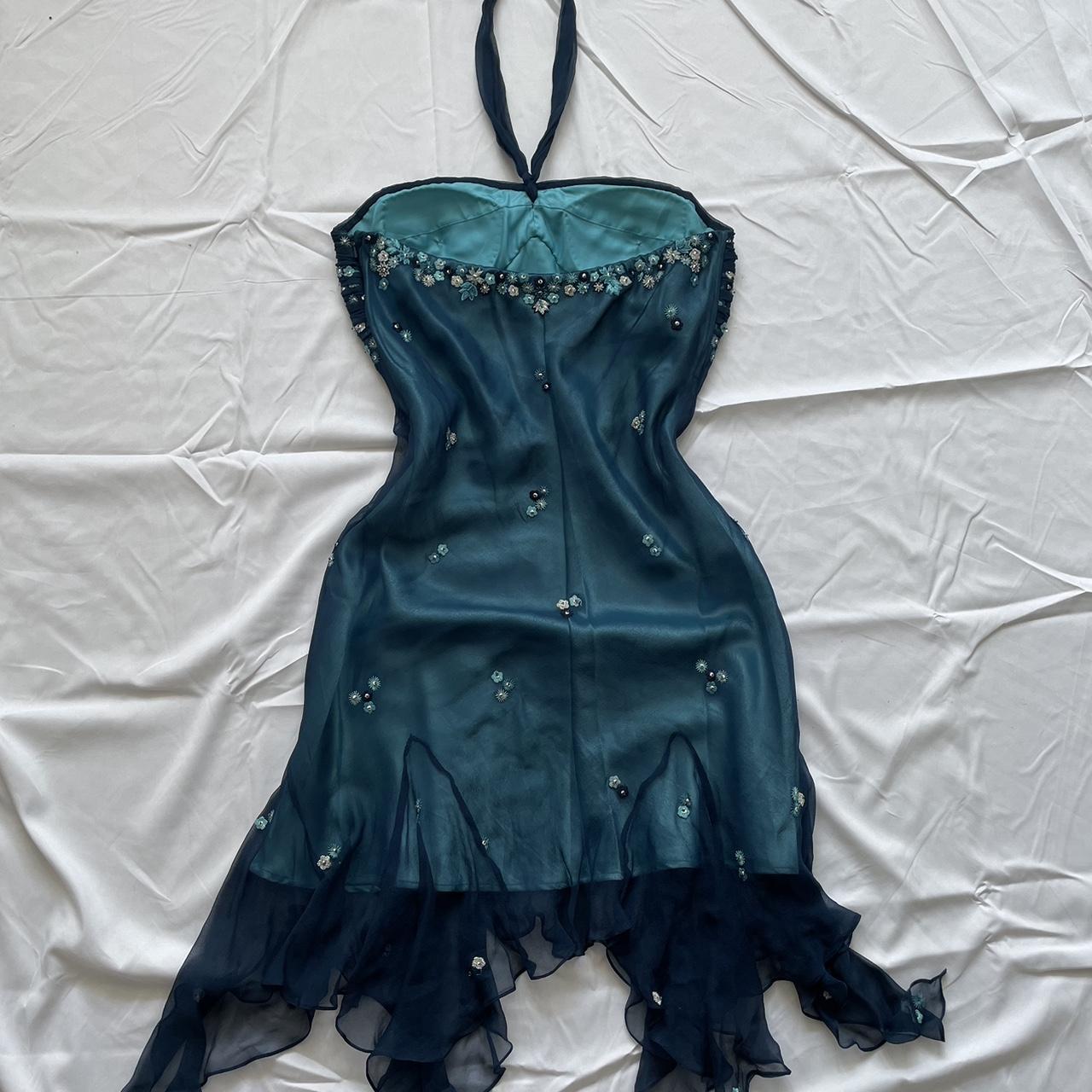 Blue Floral Beaded Short Halter Chiffon Homecoming Dresses Birthday Party Dresses