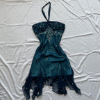 Blue Floral Beaded Short Halter Chiffon Homecoming Dresses Birthday Party Dresses