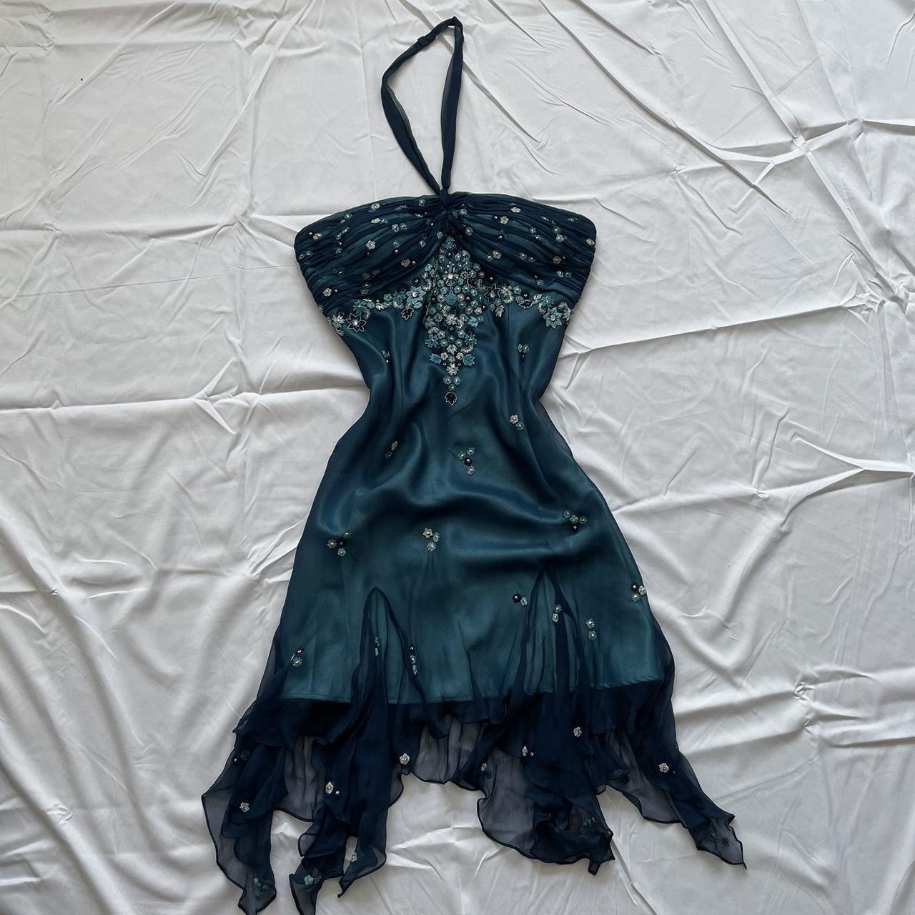 Blue Floral Beaded Short Halter Chiffon Homecoming Dresses Birthday Party Dresses