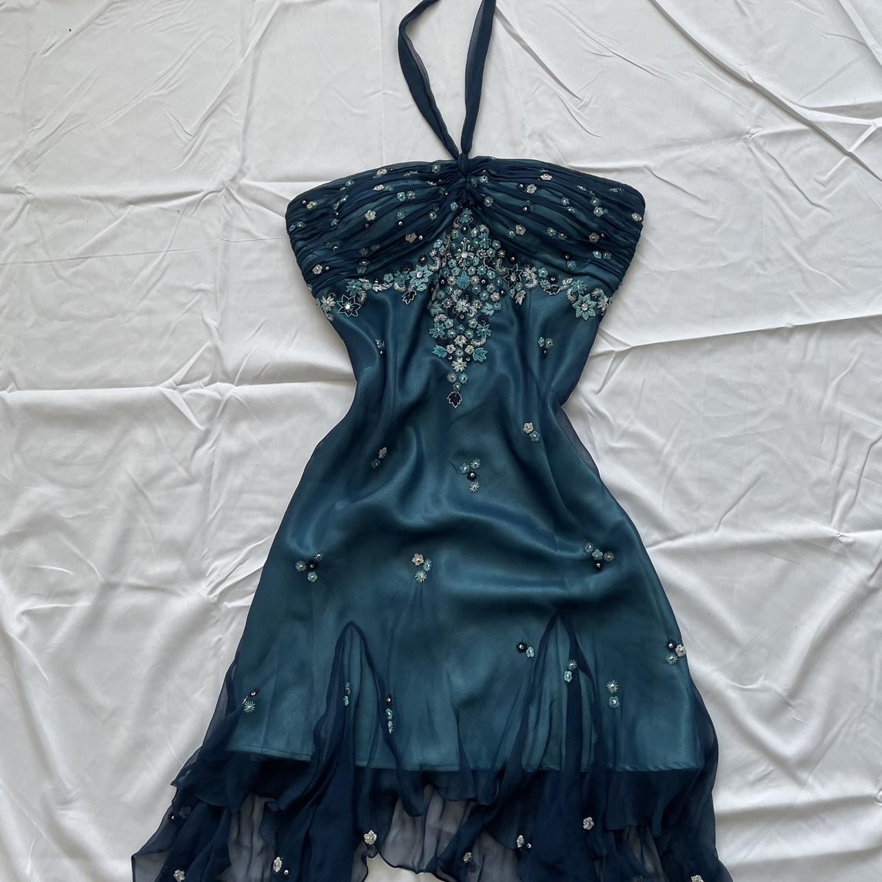 Blue Floral Beaded Short Halter Chiffon Homecoming Dresses Birthday Party Dresses