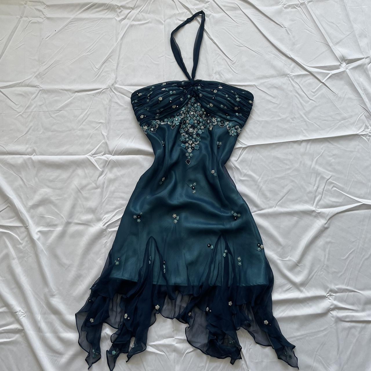 Blue Floral Beaded Short Halter Chiffon Homecoming Dresses Birthday Party Dresses