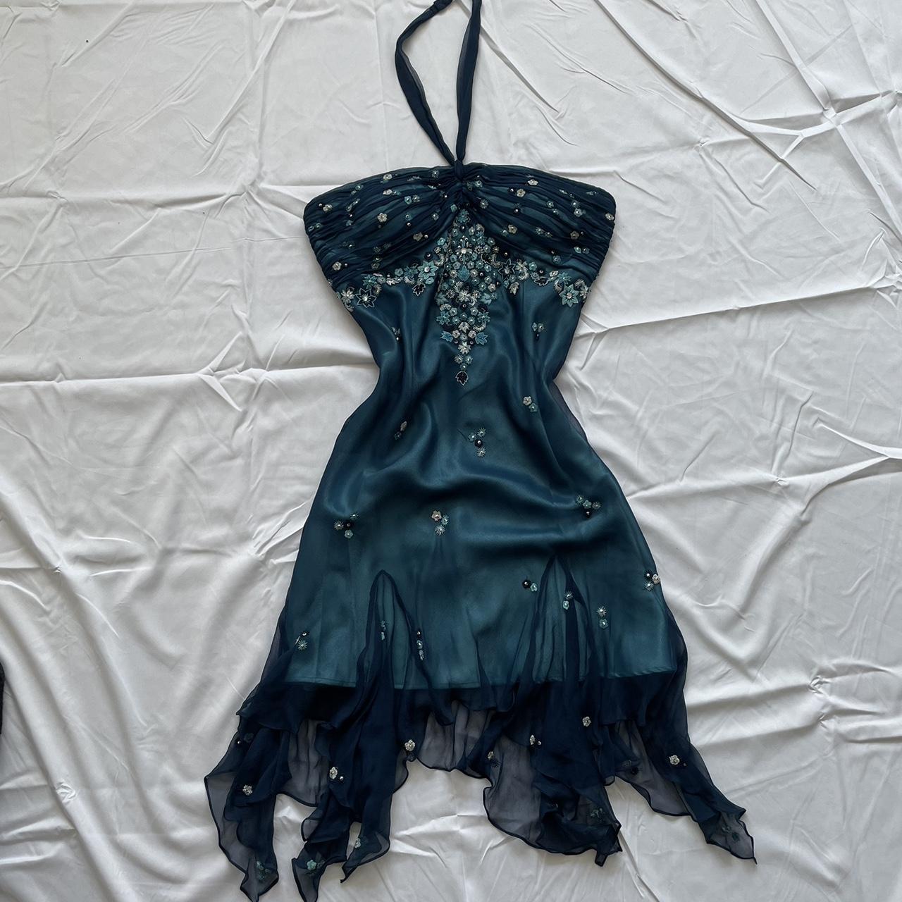 Blue Floral Beaded Short Halter Chiffon Homecoming Dresses Birthday Party Dresses Main image