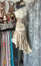 Girlhomeshops-Champagne Short Ruffle Satin Homecoming Dresses Birthday Dresses