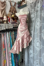 Girlhomeshops-Champagne Short Ruffle Satin Homecoming Dresses Birthday Dresses