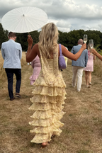 Yellow Floral Long Chiffon Party Dresses Wedding Guest Dresses