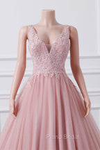 Girls Sequins V neck Dusty Rose Formal Prom Dresses A-line Tulle Ball Gown Quinceanera Dresses Sweet 16 Party Dresses