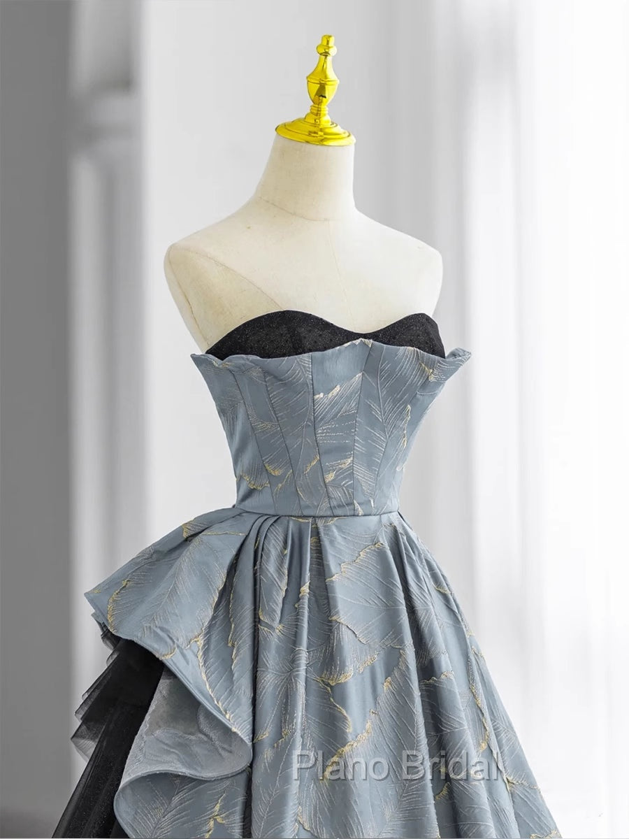 Glam A-line Blue-Grey Sweetheart Long Party Dresses, Floor Length Tulle Formal Prom Dresses Formal Dresses