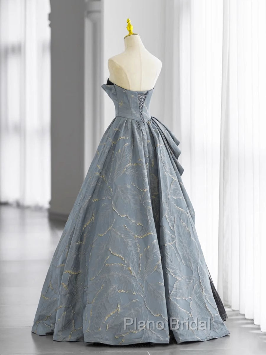 Glam A-line Blue-Grey Sweetheart Long Party Dresses, Floor Length Tulle Formal Prom Dresses Formal Dresses