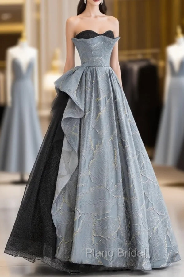 Glam A-line Blue-Grey Sweetheart Long Party Dresses, Floor Length Tulle Formal Prom Dresses Formal Dresses Main image