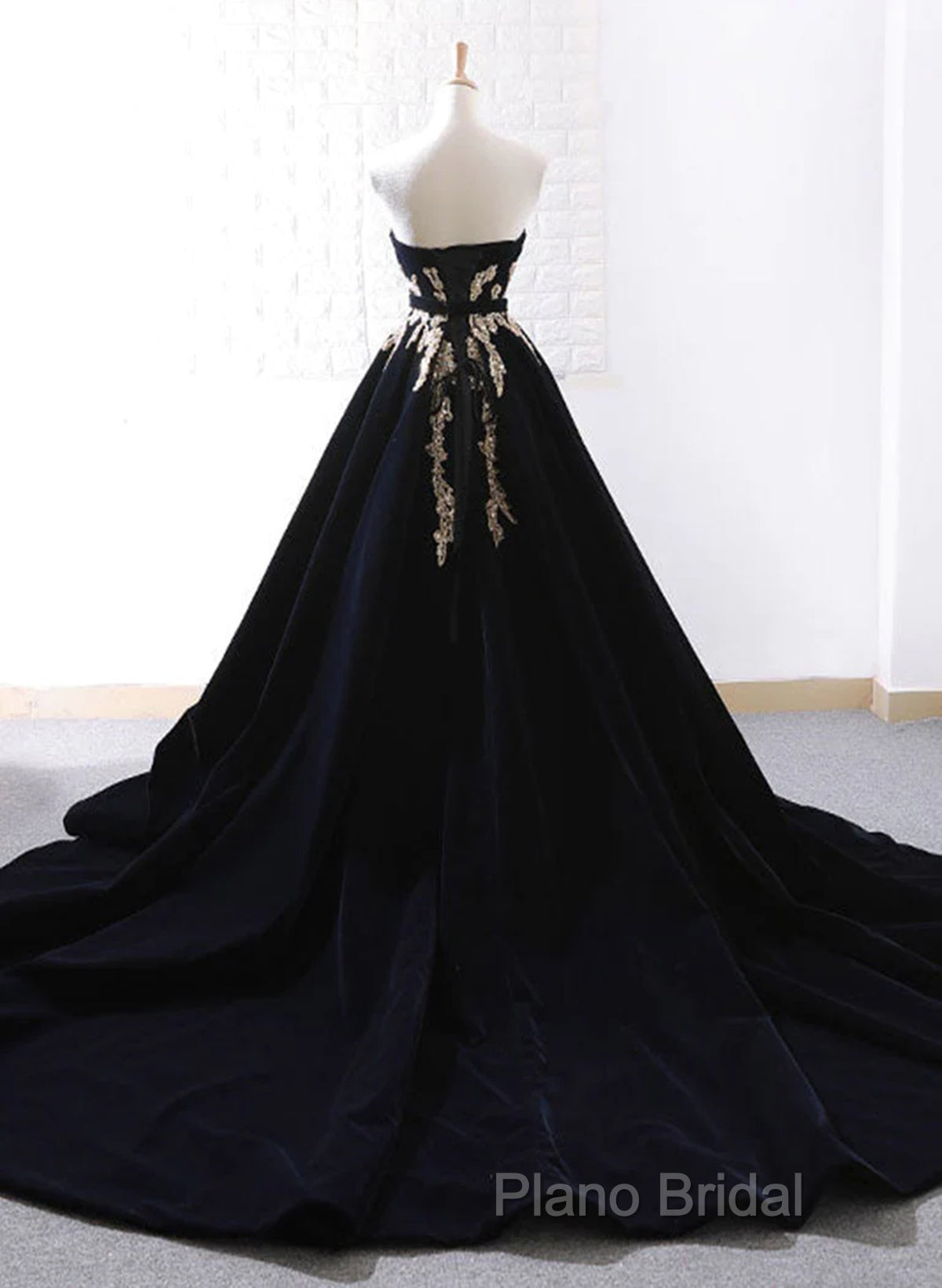 Glam Black Velvet Long Formal Gown With Gold Lace, Black Velvet Formal Prom Dresses Formal Dresses