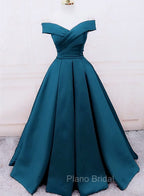 Glam Blue Satin Long Off Shoulder Party Dresses, A-line Formal Prom Dresses