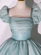 Glam Light Green Ball Gown Short Sleeves Formal Dresses, Light Green Sweet 16 Dresses
