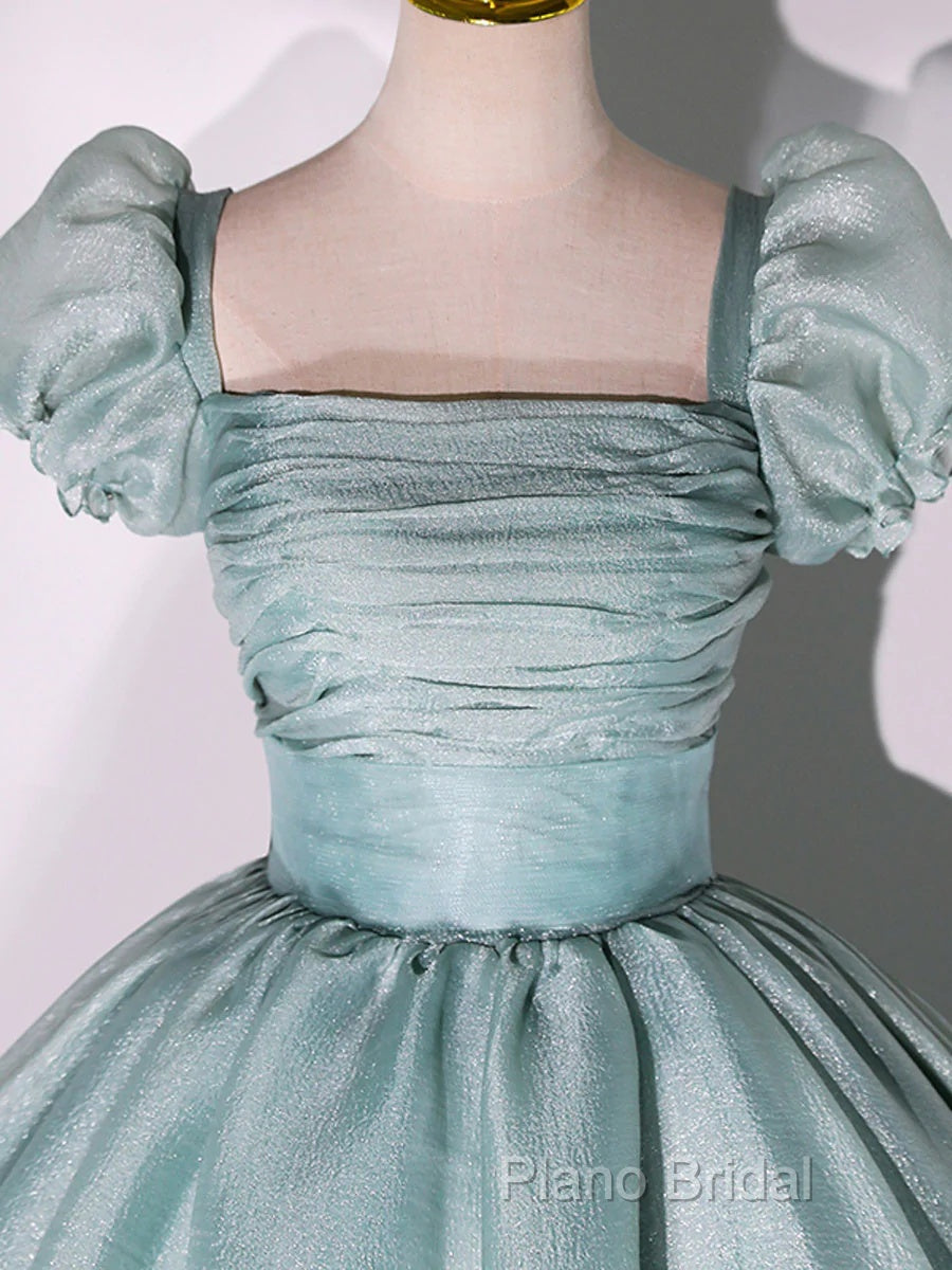 Glam Light Green Ball Gown Short Sleeves Formal Dresses, Light Green Sweet 16 Dresses