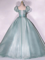 Glam Light Green Ball Gown Short Sleeves Formal Dresses, Light Green Sweet 16 Dresses