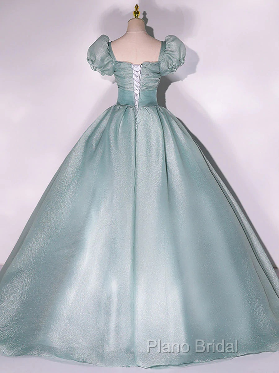 Glam Light Green Ball Gown Short Sleeves Formal Dresses, Light Green Sweet 16 Dresses