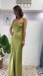 Glam Olive Green Spaghetti Straps Mermaid Satin Long Formal Prom Dresses Formal Evening Gowns With Backless