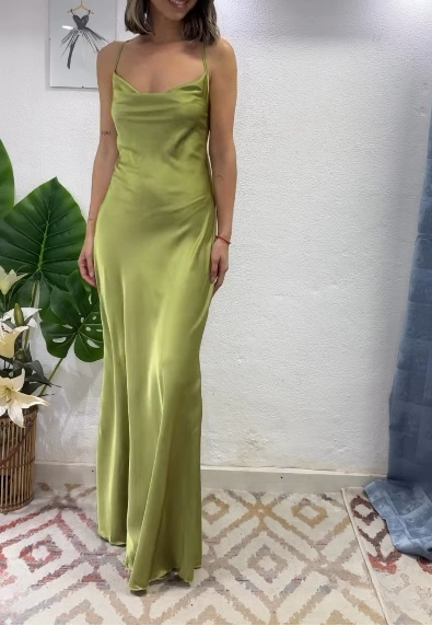 Glam Olive Green Spaghetti Straps Mermaid Satin Long Formal Prom Dresses Formal Evening Gowns With Backless