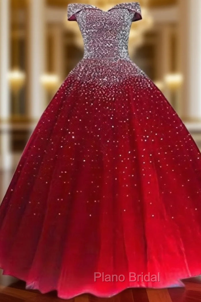 Glam Sequins Off the Shoulder Ball Gown Sweetheart Gowns, Quinceanera Dresses