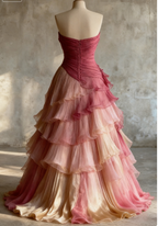Glam Sweetheart A-Line Pink Long Formal Prom Dresses Chiffon Pleated Pink Qucneanera Dresses Sweet 16 Dresses
