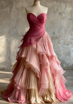 Glam Sweetheart A-Line Pink Long Formal Prom Dresses Chiffon Pleated Pink Qucneanera Dresses Sweet 16 Dresses
