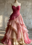 Glam Sweetheart A-Line Pink Long Formal Prom Dresses Chiffon Pleated Pink Qucneanera Dresses Sweet 16 Dresses