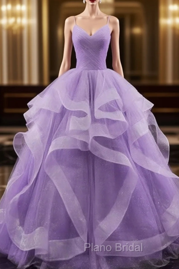 Glam Tulle Light Purple Long Formal Dresses Ball Gown Sweet 16 Dresses Formal Prom Dresses shops Main image