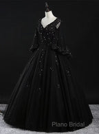 Glam Tulle With Lace Applique Ball Gown Sweet 16 Dresses, Beaded Formal Prom Dresses Formal Dresses