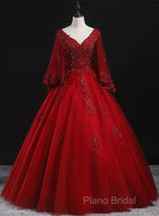 Glam Tulle With Lace Applique Ball Gown Sweet 16 Dresses, Beaded Formal Prom Dresses Formal Dresses