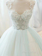 Glam White And Mint Green Tulle With Lace Party Dresses, Straps Formal Dresses Formal Dresses