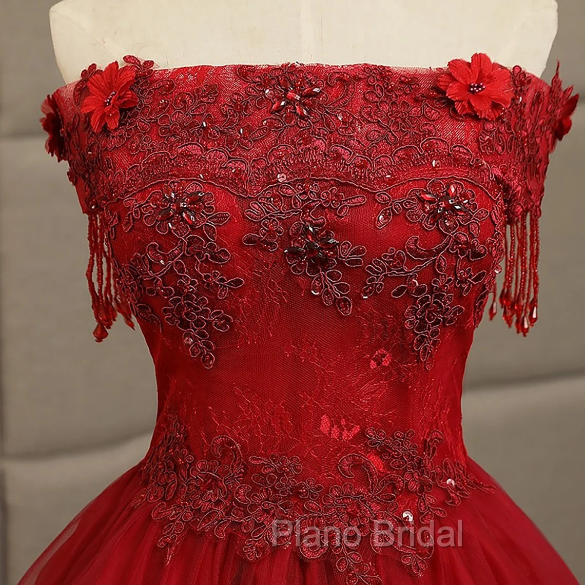 Glam Wine Red Quinceanera Dresses Party Dresses, Tulle Long Embroidered with Flowers Formal Dresses