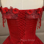 Glam Wine Red Quinceanera Dresses Party Dresses, Tulle Long Embroidered with Flowers Formal Dresses