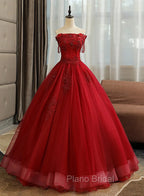 Glam Wine Red Quinceanera Dresses Party Dresses, Tulle Long Embroidered with Flowers Formal Dresses
