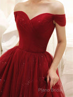 Glam Wine Red Sweetheart Tulle Shiny Long Formal Prom Dresses Party Dresses, Wine Red Formal Dresses
