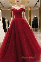 Glam Wine Red Sweetheart Tulle Shiny Long Formal Prom Dresses Party Dresses, Wine Red Formal Dresses