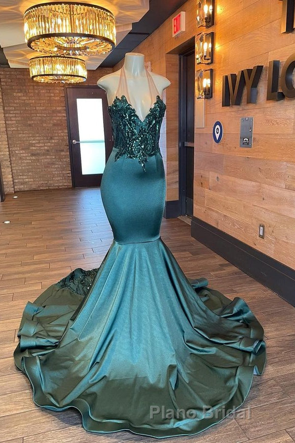 Glamorou V-Neck Sleeveless Halter Mermaid Formal Prom Dress With Beading Secondary image