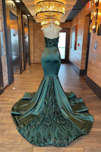 Glamorou V-Neck Sleeveless Halter Mermaid Formal Prom Dress With Beading