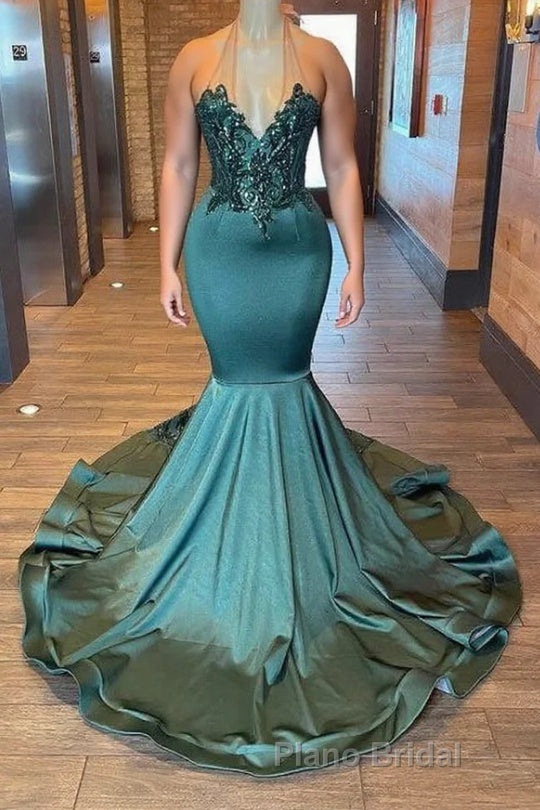 Glamorou V-Neck Sleeveless Halter Mermaid Formal Prom Dress With Beading Main image