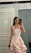 Glamorous 2 Pieces Light Pink Satin Long Formal Prom Dresses