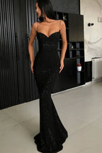 Glamorous Black V-Neck Mermaid Spaghetti-Strapes Sequins Formal Prom Dresses