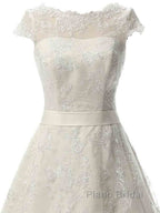 Glamorous Cap Sleeves Covered Button Ribbon Wedding Dresses