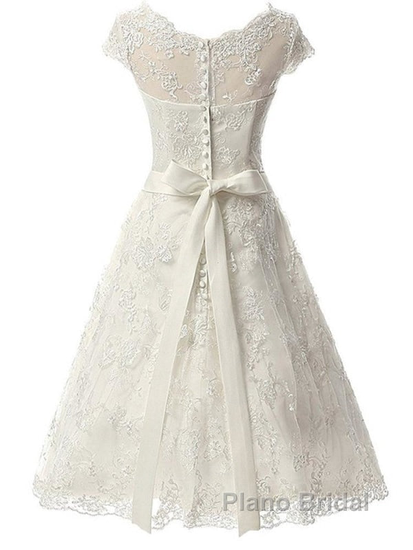 Glamorous Cap Sleeves Covered Button Ribbon Wedding Dresses