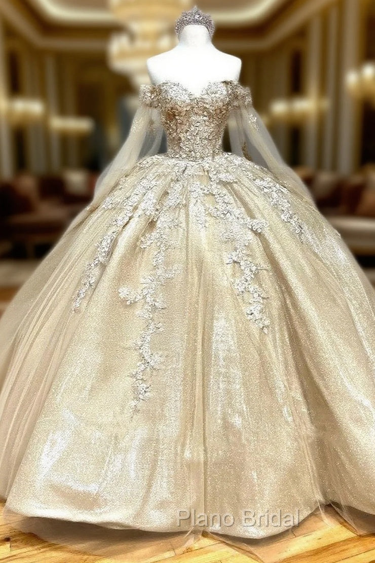 Glamorous Gold Sweetheart Ball Gown with Cape Sleeves Quinceanera Dresses Main image